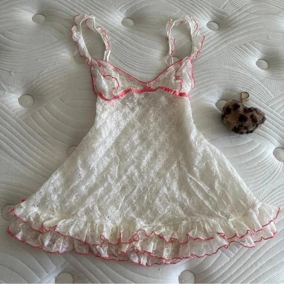 Victoria's Secret Babydoll Small Sheer White Floral Lace Coquette Ruffle - Picture 2 of 5
